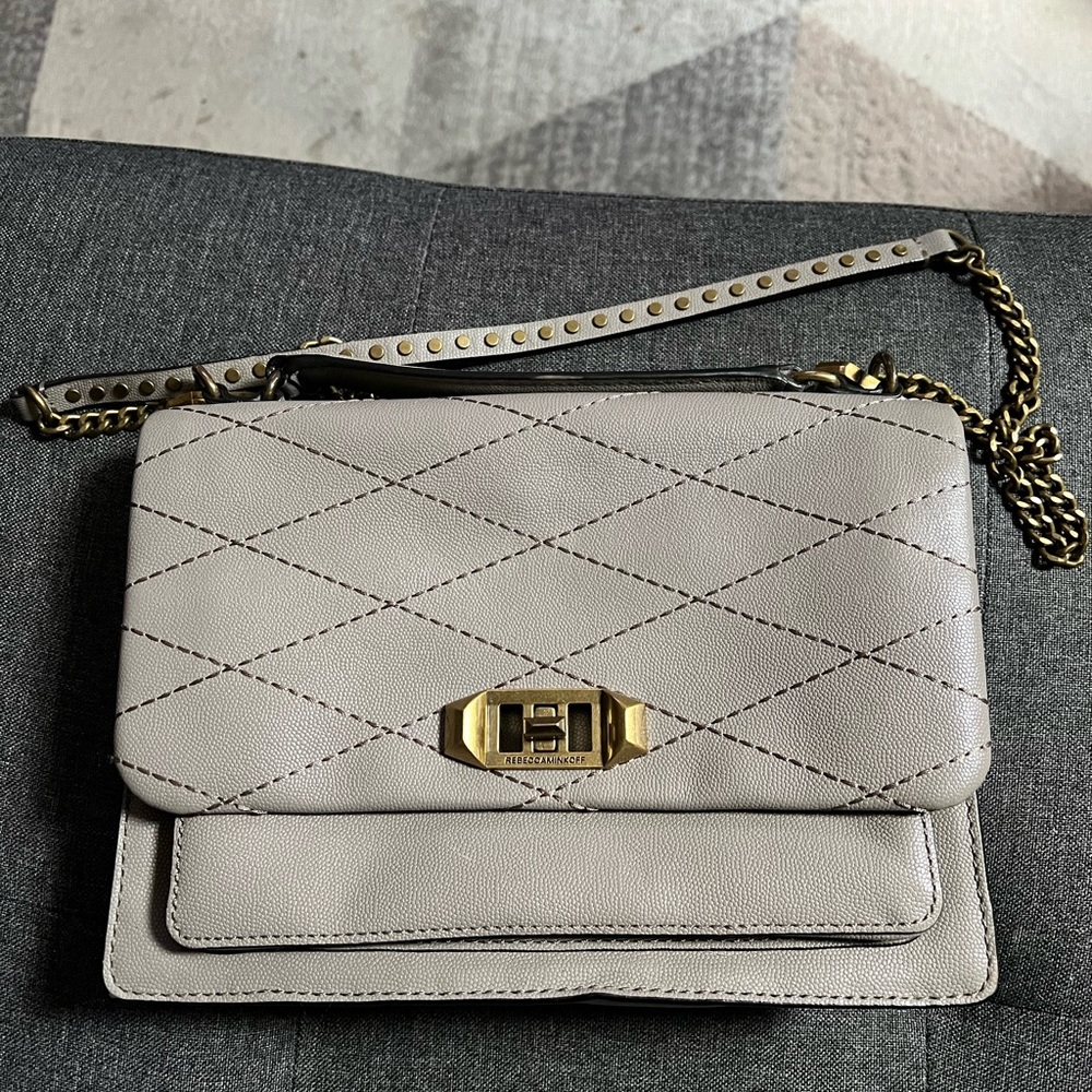 Rebecca Minkoff Je T'aime Taupe Leather Medium Studded Strap Crossbody Bag